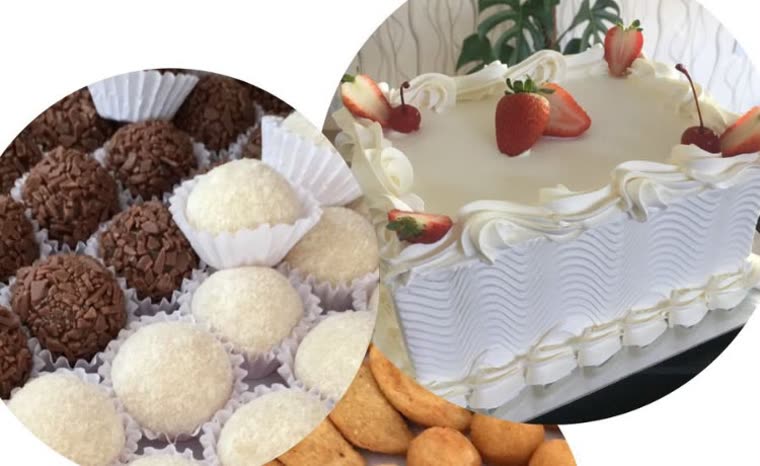 Kit Família: bolo, docinhos e salgadinhos